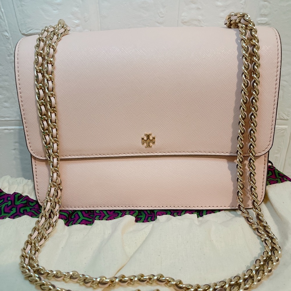 New Tory Burch Emerson Pink Flap Crossbody Purse